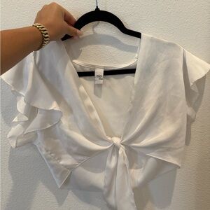 SHEIN White Ruffle Tie-Front Blouse
